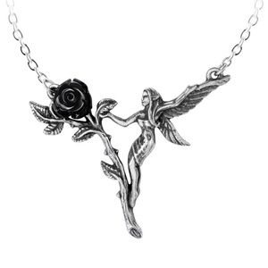 Alchemy Gothic Faerie Glade Necklace Black Rose Fairy Pendant NWT